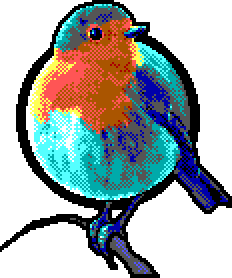 Stylized EGA portrait of a European robin. It is very rotund.