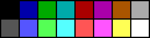 The 16 colors of the standard EGA palette.