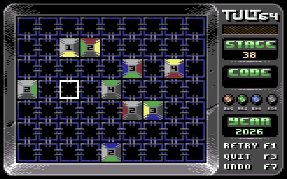 Screenshot of Stage 38. There are nine blocks scattered around the grid.